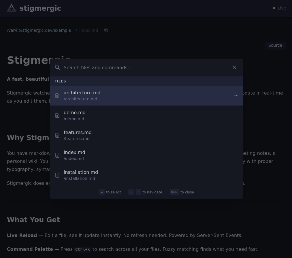 Command palette searching files and commands
